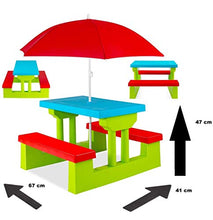 COIL C0325-GREEN - Tavolo da picnic colorato per bambini, tavolo da giardino, panca, sedia e ombrello