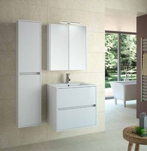 NOJA Schwan 600-800 - Set di mobili da bagno con specchio e faretto LED-, finitura bianca