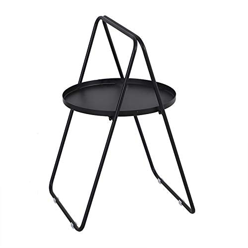 Jeriehouse Tavolino Rotondo in Metallo, tavolino da caffè Impermeabile Pieghevole con Vassoio Rimovibile per Soggiorno, Camera da Letto, Balcone e Patio, Facile da Montare (Color : Black)