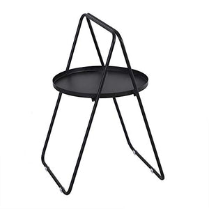 Jeriehouse Tavolino Rotondo in Metallo, tavolino da caffè Impermeabile Pieghevole con Vassoio Rimovibile per Soggiorno, Camera da Letto, Balcone e Patio, Facile da Montare (Color : Black)