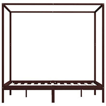 BIGTO - Struttura letto a baldacchino in legno di pino massiccio, per camera da letto, 140 x 200 cm, colore: Marrone scuro
