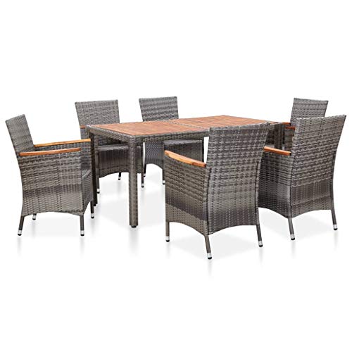 Tidyard Set da Pranzo da Giardino in Polyrattan, Tavolo Sedie da Giardino, Set Mobili da Giardino con Cuscini Grigio 7 pz