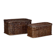 Relaxdays 2 Cestini Rettangolari, 28 L, Rattan Intrecciato, Cesti Impilabili Rivestimento Interno Rimovibile, Mogano