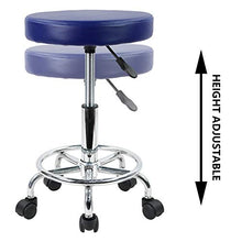 KKTONER Sgabello Rotondo in Pelle PU con poggiapiedi Regolazione dell'altezza della Parte Girevole Spa Salone di Disegno Tattoo Workshop Massaggi Sgabelli Sedia operativa Blu
