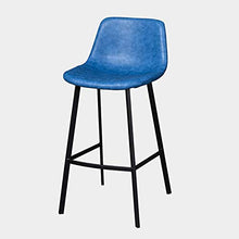 Sgabello Creativo Bar con Schienale, retrò Casa Opaca PU Pelle E Metallo Nero Sedia Gamba, Battuto Sbarra di Ferro Sedia caffè Alta,C Blue,65cm