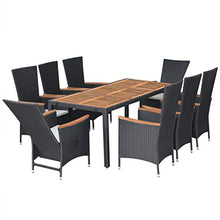 SKM Set da Pranzo da Giardino 9 pz in Polyrattan e Acacia Nero (86.5kg) Nero-8014