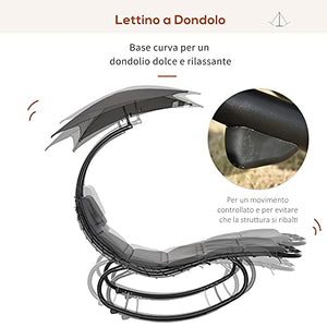 Outsunny Lettino a Dondolo da Giardino Sdraio Prendisole per Esterno con Seduta Imbottita e Tettuccio Grigio 185x100x190cm