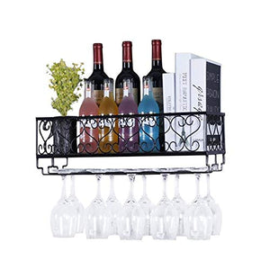 Feifei Portabottiglie Vino Rack Porta Bicchieri in Metallo con Supporto a Parete per 12 Bottiglie Vino e 12 calici - Nero 50X20x17cm