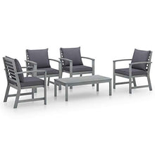Tidyard Set 5pz da Pranzo da Giardino con Cuscini, Tavolo Sedie da Giardino, Set Mobili da Giardino in Legno massello di Acacia,Set Tavolo e Sedie da Esterno,Colore Cuscino Grigio Scuro