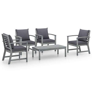 Tidyard Set 5pz da Pranzo da Giardino con Cuscini, Tavolo Sedie da Giardino, Set Mobili da Giardino in Legno massello di Acacia,Set Tavolo e Sedie da Esterno,Colore Cuscino Grigio Scuro
