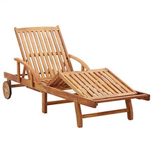 Festnight Lettino Prendisole Pieghevole Reclinabile in Legno Massello di Acacia/Sedie a Sdraio con Cuscino e 2 Ruote 200 x 68 x 30-83 cm
