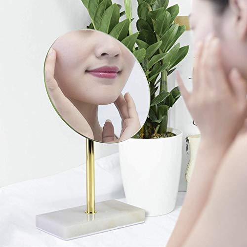 Specchio per il trucco, supporto per specchio rotondo con piedistallo a doppia faccia per specchio cosmetico - Specchio rotondo per vanità con ingrandimento 1x - Manico regolabile e portatile gratuito