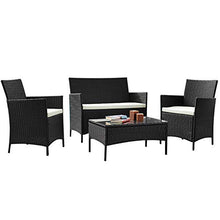 Totò Piccinni Set Praga Salotto Completo di Divano 2 Poltrone e Tavolino in Vetro e Poly Rattan Struttura in Acciaio con Cuscini (Nero)