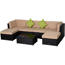 Outsunny Set 7 Pezzi Salotto da Esterni con Poltrona Pouf Tavolino| Mobili da Giardino in Rattan | Colore: Nero, Beige