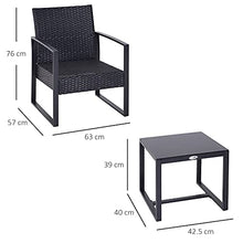 Outsunny Set Mobili da Giardino Tavolino con 2 Sedie 3pz con Cuscini Esterno Giardino Rattan Nero