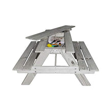 RM E-Commerce Tavolo da picnic per bambini con scomparto segreto, tavolo da giardino in legno di conifera, grigio, per 4 bambini, 90 x 85 x 46 cm