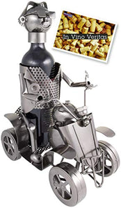 Brubaker - Portabottiglie da Vino, Modello Quad con Pilota, Oggetto Decorativo in Metallo Argentato, Supporto per Bottiglie con Biglietto d'auguri per Regalo
