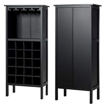 Goplus Cantinetta Scaffale Portabottiglie di Vino con Porta Calici per 28 Bottiglie e 12 Calici, in Legno di Pino Resistente all’umidità,96x25x42cm (Nero)