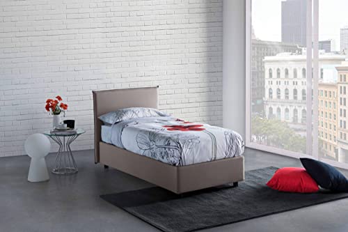 Talamo Italia Letto contenitore Singolo Anna, Made in Italy, Letto con rivestimento in tessuto, Apertura frontale, con materasso cm 80x190 incluso, Tortora
