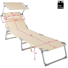 TecTake 800773 Set 2X Sedia a Sdraio con Parasole, Schienale Regolabile in 4 Posizioni, Rivestimento Resistente, Giardino Spiaggia Lettino da Sole - Disponibile in Diversi Colori (Beige | No. 403418)