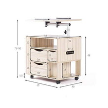 Comodino Multifunzionale moderna Rolling Wood Comodini Tavolo computer Comodino con cassetti, regolabile in altezza da letto Side Governo di immagazzinaggio su ruote for casa e ufficio Comodino