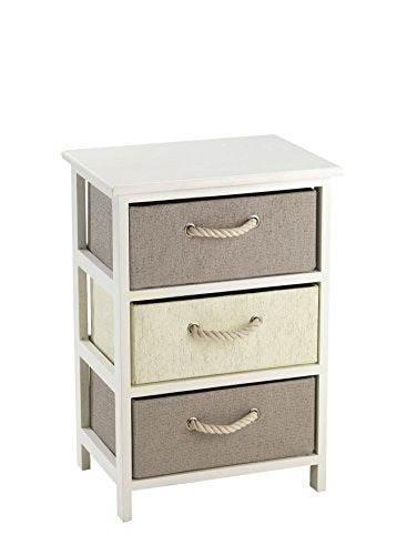 King Home C656423 Cassettiera 3 Cassetti Legno e Rafia Sintetica