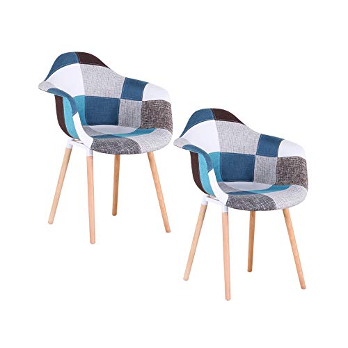 Uderkiny Set di 2 sedie Sedia Patchwork con braccioli, Applica alla Cucina Soggiorno alla Sala da Pranzo, ECC (Blu)
