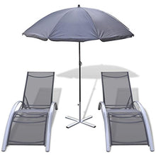 Festnight Lettino Prendisole/Sedia a Sdraio Set 3 pz con Ombrellone in Alluminio
