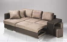 Dafne Italian Design Divano Letto angolare 2 posti con penisola a Sinistra. Similpelle Marrone, Tessuto Fango (cm. 267 x 158 x 88h)
