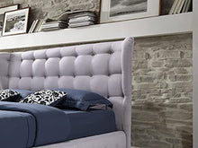 Abella - Letto imbottito in tessuto beige chiaro, 180 x 200 cm, con testiera imbottita e supporto per materasso in legno, facile da montare