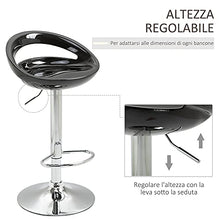 homcom Set 2 Pezzi, Sgabello da Bar Girevole con Poggiapiedi e Altezza Regolabile in Metallo e ABS Nero, 46x41x76-96 cm
