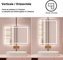 Aicait Specchio da Bagno 120 x 70 cm, Specchio LED con Illuminazione con Interruttore Touch e Funzione Anti-appannamento, Bianco Fredda 6000k