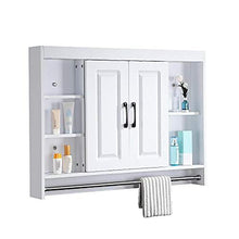 Specchio Bagno con Mobiletto, Bianco Legno Pensile da Bagno con 2 Ante A Specchio con Portasciugamani 90×75×14 Cm