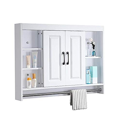 Specchio Bagno con Mobiletto, Bianco Legno Pensile da Bagno con 2 Ante A Specchio con Portasciugamani 90×75×14 Cm