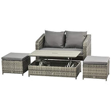 Outsunny Mobili da Giardino in Rattan Salotto da Esterno Set 4 Pezzi con Divano, Tavolino Regolabile e Pouf, Grigio