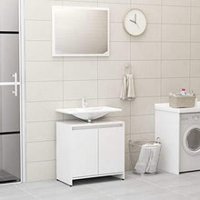 Irfora 3 pz Set Mobili da Bagno, Mobiletto Bagno, Specchio Bagno, in Truciolato Bianco Lucido