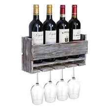 Halcent Portabottiglie Vino Porta Bottiglie da Vino Organizer Scaffale Portabottiglie da Parete con 4 Supporti per Bicchieri a Stelo Lungo