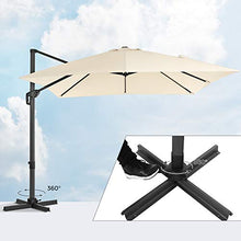 SONGMICS Ombrellone da Giardino Quadrato 3 x 3 m, Ombrellone Decentrato con UPF 50+, Rotazione a 360°, Inclinazione Regolabile, Manovella per Apertura e Chiusura, con Base, Beige GPU039M01