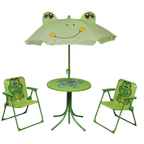 vidaXL Set Mobili da Esterno 4 pz Giardino Bambini Tavolo Sedie Ombrellone Verde