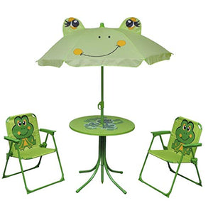 vidaXL Set Mobili da Esterno 4 pz Giardino Bambini Tavolo Sedie Ombrellone Verde