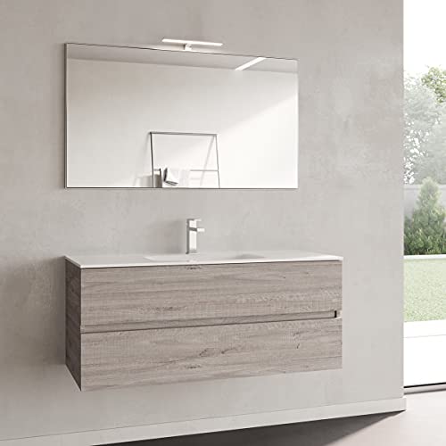 Yellowshop. - Mobile Bagno sospeso 120 cm Stile Moderno 2 cassetti lavabo specchiera LED MOD. Andre Plus (Cenere)