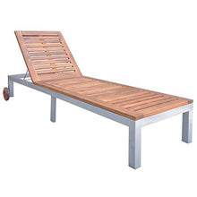 Festnight Lettino Prendisole da Giardino Esterno Reclinabile con Ruote in Legno e Metallo,Lettino da Sole con Ruote,Sedie a Sdraio da Giardino Esterno in Legno Massello e Maetallo 207x70x88 cm
