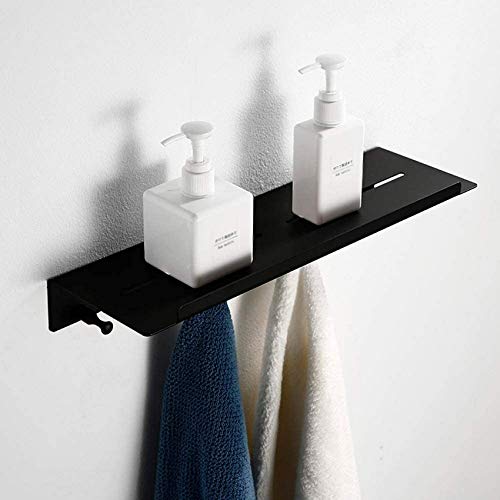 UWY Mensola del Bagno di Lusso con 4 Ganci Acciaio Inossidabile 304 Organizzare Il Supporto Scaffale di stoccaggio dello Scarico Staffa Nera Staffa da Parete per Doccia Caddy Superficie anodizza