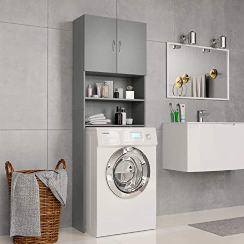 Festnight Mobile per Lavatrice, Mobiletto per Bagnoin Truciolato Grigio 64x25,5x190 cm