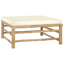 Festnight Set Divani da Giardino 5 pz con Cuscini Bianco Crema in bambù, Set Salottino da Giardino con Divano, Poggiapiedi e Tavolino