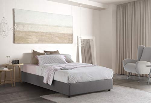Talamo Italia Letto contenitore Una piazza e mezza Silvia Sommier, Made in Italy, Letto con rivestimento in tessuto, Apertura frontale, con materasso cm 120x190 incluso, Grigio