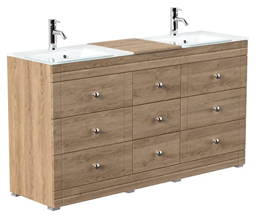 Mobile bagno a terra Vitro Classic con lavabo in vetro rovere chiaro