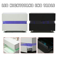 Comodino a LED lucido, con 2 cassetti, per camera da letto, soggiorno, 60 x 45 x 39 cm (bianco)