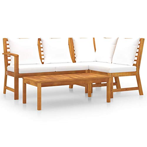 SKM Set Divani da Giardino 4 pz con Cuscini Crema in Legno Acacia (40.2kg) Marrone-7771