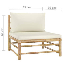 Festnight Set Divani da Giardino 5 pz con Cuscini Bianco Crema in bambù, Set Salottino da Giardino con Divano, Poggiapiedi e Tavolino